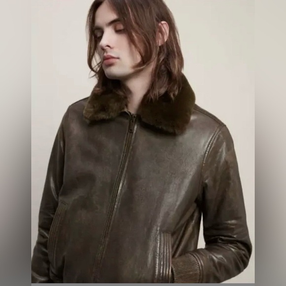 John Varvatos TommyLeather Bomber with Removable Shearling Collar Small - Picture 6 of 16